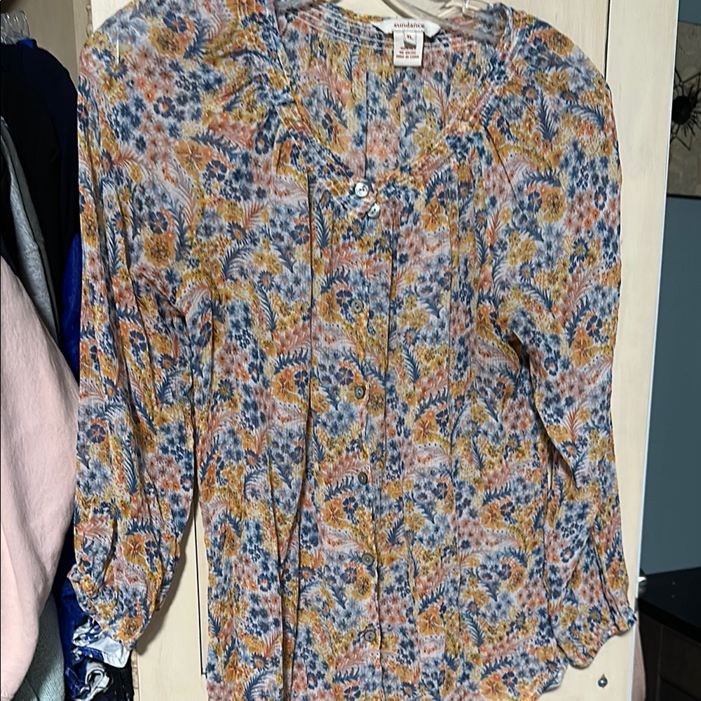 Sundance Orange and Blue Blouse Vibrant Top
